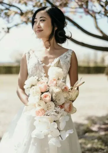 Contemporary rose and orchid bridal bouquet. Kerry Thomas photography